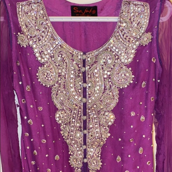 Purple & Silver Pakistani/Indian suit. With heavy silver crystal work done. - Picture 3 of 5